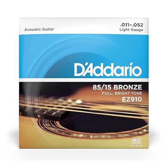 D'Addario Bronze Acoustic Guitar Strings_(.011-.052_Light Gauge)85/15 FULL BRIGHT TONE_Stainless Steel Material, Pack of 1, EZ910 (EZ910)