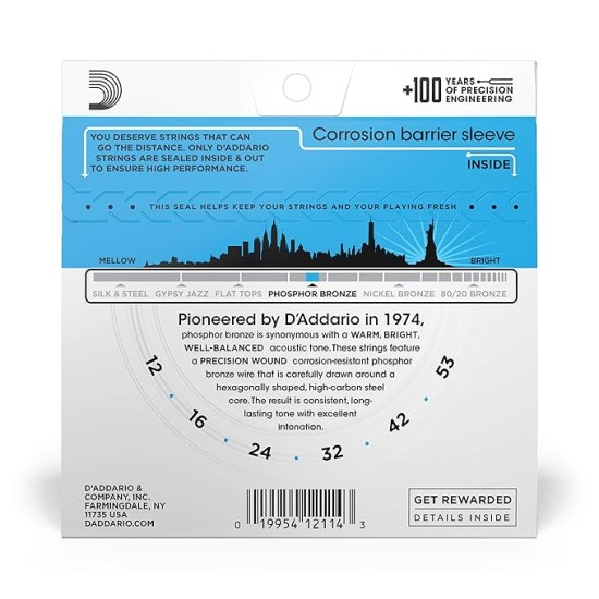 D'Addario EJ16 Acoustic 12-53 Light Guitar Strings