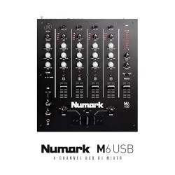 Numark M6 USB | 4-Channel Dj Mixer With On Board Interface With On-Board Audio Interface, 3-Band EQ, Club-Ready Inputs, Microphone Input And Replaceable Crossfader With Slope Control Black
