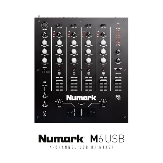 Numark M6 USB | 4-Channel Dj Mixer With On Board Interface With On-Board Audio Interface, 3-Band EQ, Club-Ready Inputs, Microphone Input And Replaceable Crossfader With Slope Control Black