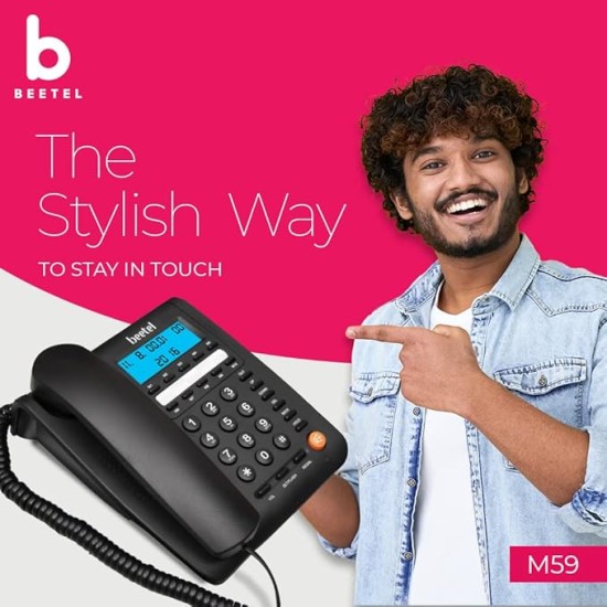 Beetel M59 Caller ID Corded Landline Phone with 16 Digit LCD Display & Adjustable contrast,10 One Touch Memory Buttons,2Ways Speaker Phone,Music On Hold,Solid Build Quality,Classic Design (Black)(M59)