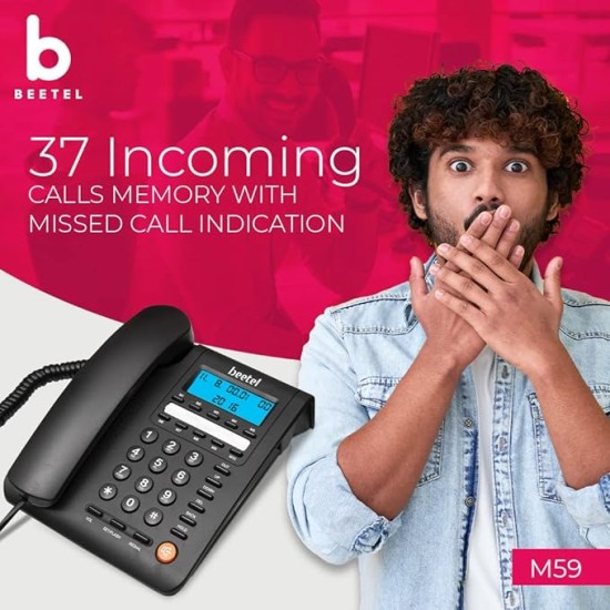 Beetel M59 Caller ID Corded Landline Phone with 16 Digit LCD Display & Adjustable contrast,10 One Touch Memory Buttons,2Ways Speaker Phone,Music On Hold,Solid Build Quality,Classic Design (Black)(M59)