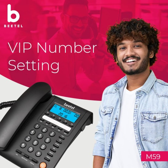 Beetel M59 Caller ID Corded Landline Phone with 16 Digit LCD Display & Adjustable contrast,10 One Touch Memory Buttons,2Ways Speaker Phone,Music On Hold,Solid Build Quality,Classic Design (Black)(M59)