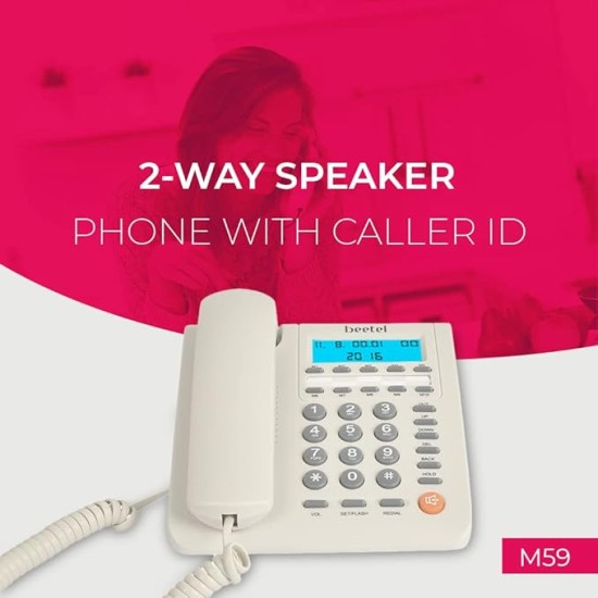 Beetel M59 Caller ID Corded Landline Phone with 16 Digit LCD Display & Adjustable contrast,10 One Touch Memory Buttons,2Ways Speaker Phone,Music On Hold,Solid Build Quality,Classic Design (White)(M59) Beetel M59 Caller ID Corded Landline Phone with 16 Digit LCD Display & Adjustable contrast,10 One Touch Memory Buttons,2Ways Speaker Phone,Music On Hold,Solid Build Quality,Classic Design (White)(M59)