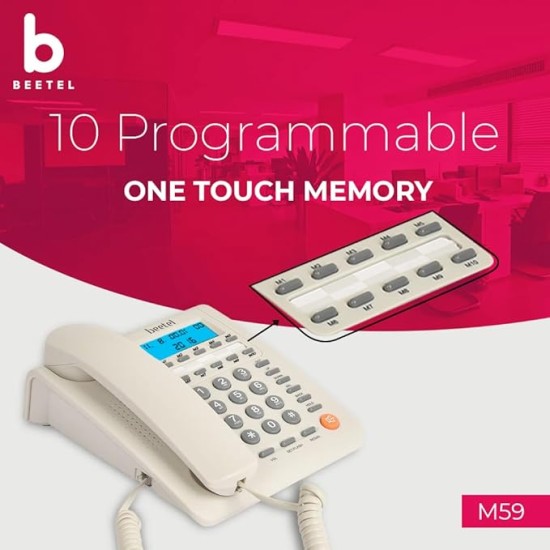 Beetel M59 Caller ID Corded Landline Phone with 16 Digit LCD Display & Adjustable contrast,10 One Touch Memory Buttons,2Ways Speaker Phone,Music On Hold,Solid Build Quality,Classic Design (White)(M59) Beetel M59 Caller ID Corded Landline Phone with 16 Digit LCD Display & Adjustable contrast,10 One Touch Memory Buttons,2Ways Speaker Phone,Music On Hold,Solid Build Quality,Classic Design (White)(M59)