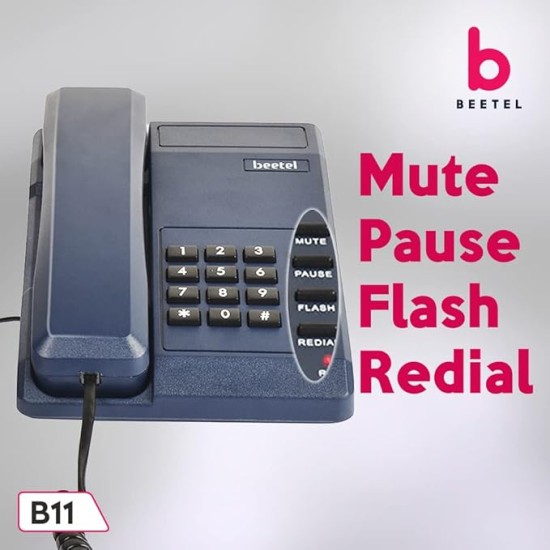 Beetel B11 Corded Landline Phone, Ringer Volume Control, LED for Ring Indication, Wall/Desk Mountable, Classic Design, Clear Call Quality, Mute/Pause/Flash/Redial Function (Made in India)(Blue)(B11) Beetel B11 Corded Landline Phone, Ringer Volume Control, LED for Ring Indication, Wall/Desk Mountable, Classic Design, Clear Call Quality, Mute/Pause/Flash/Redial Function (Made in India)(Blue)(B11)