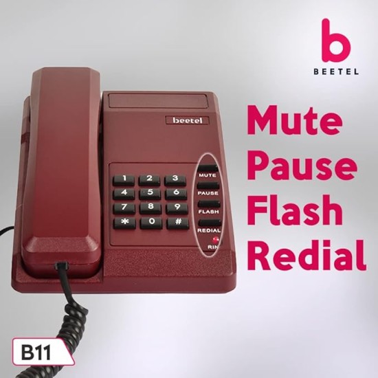 Beetel B11 Corded Landline Phone, Ringer Volume Control, LED for Ring Indication, Wall/Desk Mountable, Classic Design,Clear Call Quality,Mute/Pause/Flash/Redial Function (Made In India)(Dark Red)(B11) Beetel B11 Corded Landline Phone, Ringer Volume Control, LED for Ring Indication, Wall/Desk Mountable, Classic Design,Clear Call Quality,Mute/Pause/Flash/Redial Function (Made In India)(Dark Red)(B11)