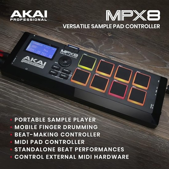 Akai Professional MPX8 |Portable Sample Pad Controller with Velocity-Sensitive Pads, MIDI Connectivi