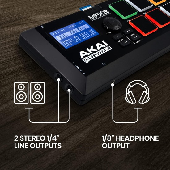 Akai Professional MPX8 |Portable Sample Pad Controller with Velocity-Sensitive Pads, MIDI Connectivi