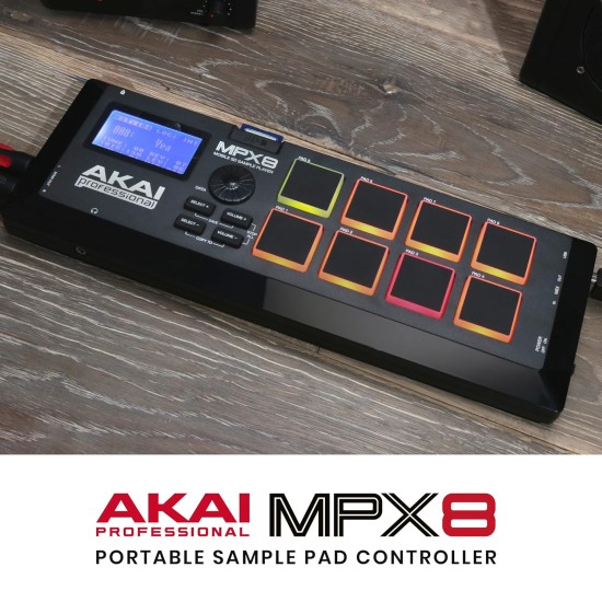 Akai Professional MPX8 |Portable Sample Pad Controller with Velocity-Sensitive Pads, MIDI Connectivi