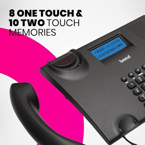 Beetel M90N Caller Id Corded Landline Phone with 16 Digit LCD Display,Fsk/Dtmf Compatable Caller N Id,8 Direct One Touch & 10 Two Touch Memory,Volume Control for Speaker Phone,Music On Hold (Black)