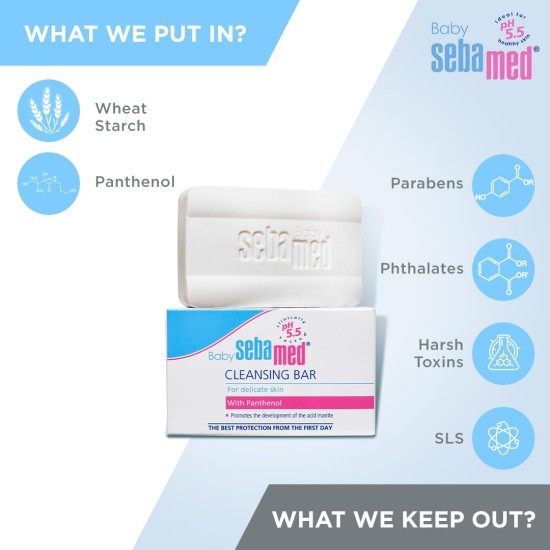 Sebamed Baby Cleansing Bar 100 gm|pH 5.5 |Newborn bathing|Soap Free|Tear Free|