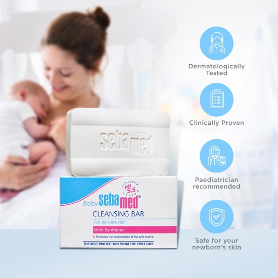 Sebamed Baby Cleansing Bar 100 gm|pH 5.5 |Newborn bathing|Soap Free|Tear Free|