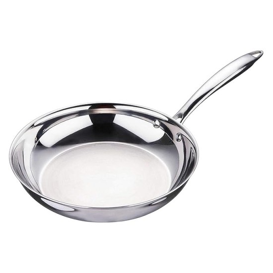 BERGNER Argent TriPly 20 cm Frypan/Steel Pan, Scratch Resistant, for Spice Tempering/Seasoning, Stay Cool Long Handle, Mirror Finish, Induction Ready, 
