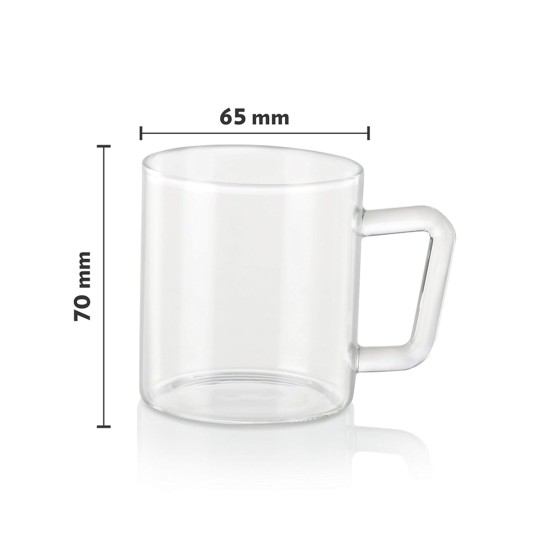 Borosil Vision 6 Pcs Tea n Coffee Borosillicate Glass 190 ml Classic Mug Set | Microwave Safe, Scratch Resistance, Lightweight | for Chai, Green Tea, Milk | Transparent