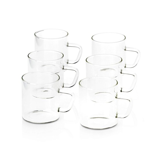 Borosil Vision 6 Pcs Tea n Coffee Borosillicate Glass 190 ml Classic Mug Set | Microwave Safe, Scratch Resistance, Lightweight | for Chai, Green Tea, Milk | Transparent