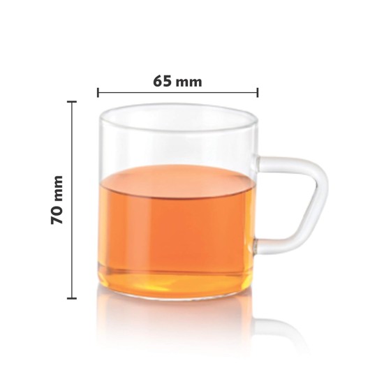 Borosil Vision 6 Pcs Tea n Coffee Borosillicate Glass 190 ml Classic Mug Set | Microwave Safe, Scratch Resistance, Lightweight | for Chai, Green Tea, Milk | Transparent