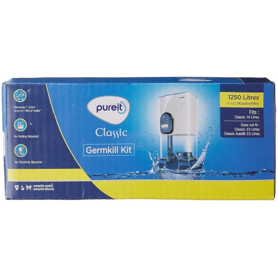 HUL Pureit Germkill Kit For Classic 14 L Activated Carbon Water Purifier - 1250 L Capacity, White