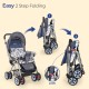 LuvLap Sunshine Baby Stroller/Pram for 0 to 3 Years, New Born/Toddler/Kid, 5 Point Safety Harness, Adjustable backrest, 360° Swivel Wheel, Large Storage Basket, Reversible Handlebar(Navy Blue)