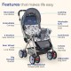 LuvLap Sunshine Baby Stroller/Pram for 0 to 3 Years, New Born/Toddler/Kid, 5 Point Safety Harness, Adjustable backrest, 360° Swivel Wheel, Large Storage Basket, Reversible Handlebar(Navy Blue)