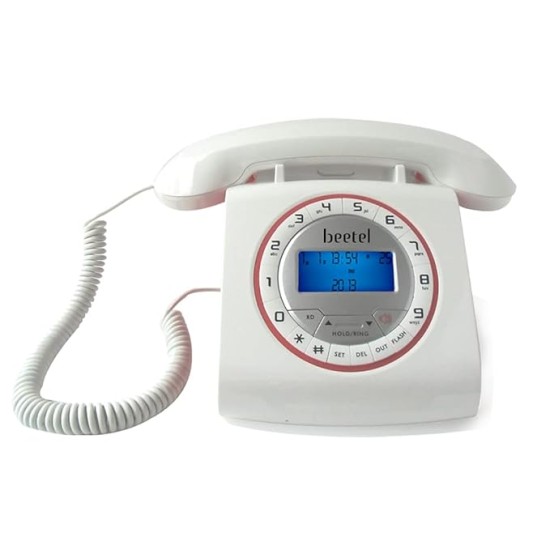 Beetel M73 Caller ID Corded Landline Phone with 16 Digit LCD Display, Retro Design, Alphanumeric Keypad, 2-Way Speaker Phone, Adjustable Ringing (White & Red)(M73) Beetel M73 Caller ID Corded Landline Phone with 16 Digit LCD Display, Retro Design, Alphanumeric Keypad, 2-Way Speaker Phone, Adjustable Ringing (White & Red)(M73)