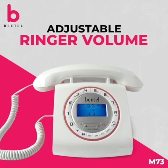 Beetel M73 Caller ID Corded Landline Phone with 16 Digit LCD Display, Retro Design, Alphanumeric Keypad, 2-Way Speaker Phone, Adjustable Ringing (White & Red)(M73) Beetel M73 Caller ID Corded Landline Phone with 16 Digit LCD Display, Retro Design, Alphanumeric Keypad, 2-Way Speaker Phone, Adjustable Ringing (White & Red)(M73)