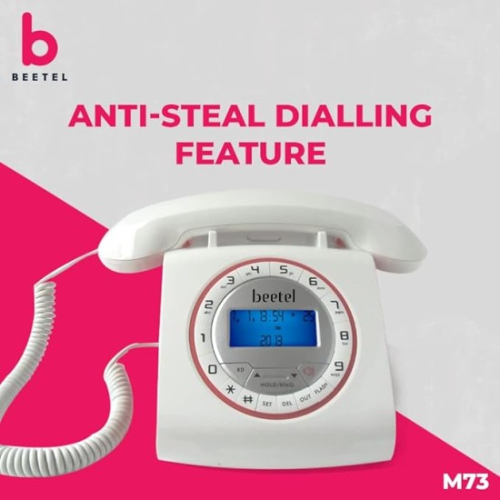 Beetel M73 Caller ID Corded Landline Phone with 16 Digit LCD Display, Retro Design, Alphanumeric Keypad, 2-Way Speaker Phone, Adjustable Ringing (White & Red)(M73) Beetel M73 Caller ID Corded Landline Phone with 16 Digit LCD Display, Retro Design, Alphanumeric Keypad, 2-Way Speaker Phone, Adjustable Ringing (White & Red)(M73)