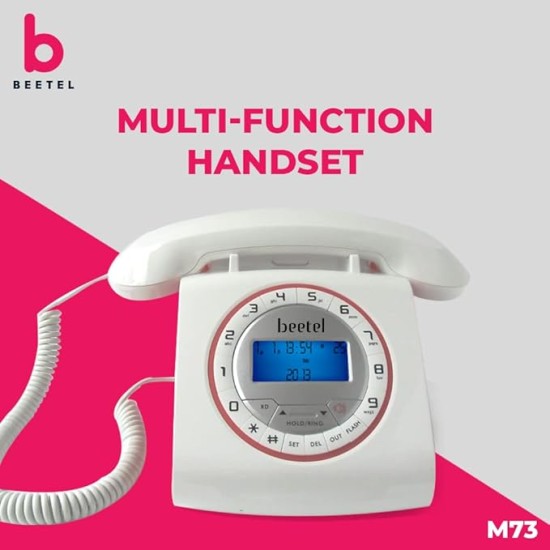 Beetel M73 Caller ID Corded Landline Phone with 16 Digit LCD Display, Retro Design, Alphanumeric Keypad, 2-Way Speaker Phone, Adjustable Ringing (White & Red)(M73) Beetel M73 Caller ID Corded Landline Phone with 16 Digit LCD Display, Retro Design, Alphanumeric Keypad, 2-Way Speaker Phone, Adjustable Ringing (White & Red)(M73)