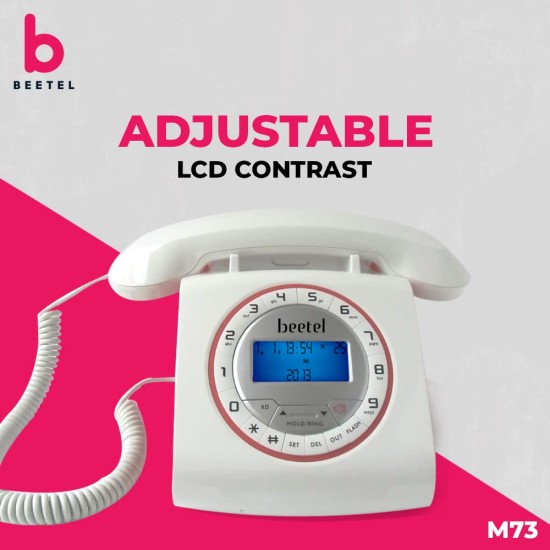 Beetel M73 Caller ID Corded Landline Phone with 16 Digit LCD Display, Retro Design, Alphanumeric Keypad, 2-Way Speaker Phone, Adjustable Ringing (White & Red)(M73) Beetel M73 Caller ID Corded Landline Phone with 16 Digit LCD Display, Retro Design, Alphanumeric Keypad, 2-Way Speaker Phone, Adjustable Ringing (White & Red)(M73)