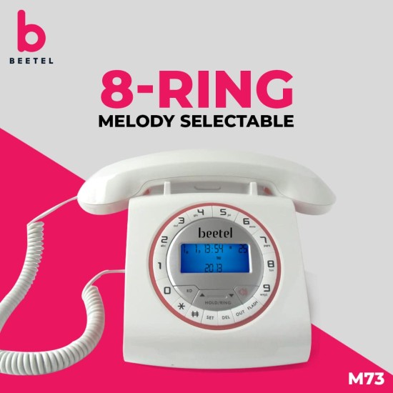 Beetel M73 Caller ID Corded Landline Phone with 16 Digit LCD Display, Retro Design, Alphanumeric Keypad, 2-Way Speaker Phone, Adjustable Ringing (White & Red)(M73) Beetel M73 Caller ID Corded Landline Phone with 16 Digit LCD Display, Retro Design, Alphanumeric Keypad, 2-Way Speaker Phone, Adjustable Ringing (White & Red)(M73)