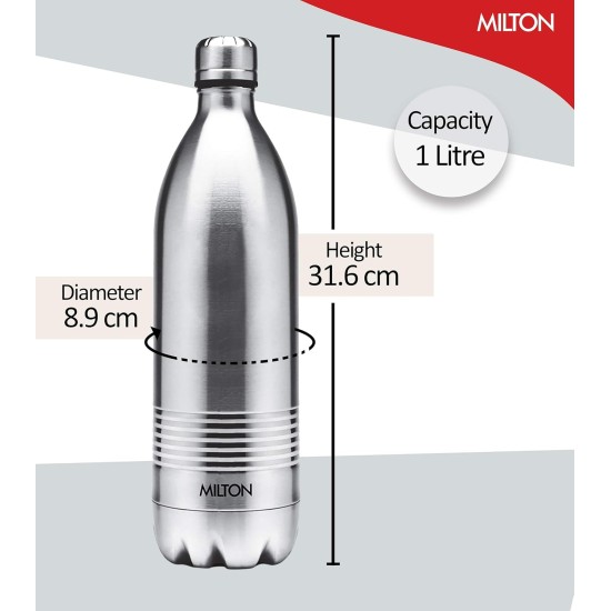 Milton Duo DLX 1000 Thermosteel 24 Hours Hot and Cold Water Bottle, 1 Litre, Silver