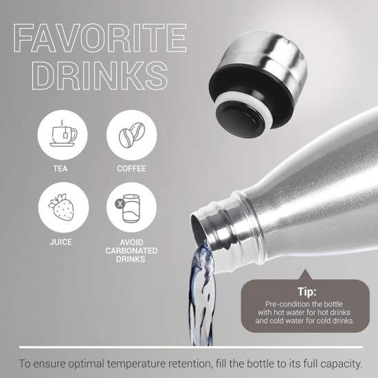 Duo DLX 500 Thermosteel Water Bottle 500 ml, 24 Hr Hot and Cold I Leak Proof Lid, ISI Certified I Vacuum Insulated I for Office, Gym, School I Silver