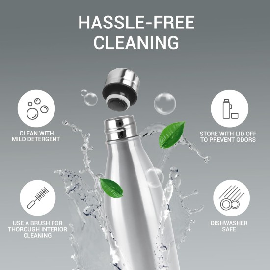 Duo DLX 500 Thermosteel Water Bottle 500 ml, 24 Hr Hot and Cold I Leak Proof Lid, ISI Certified I Vacuum Insulated I for Office, Gym, School I Silver