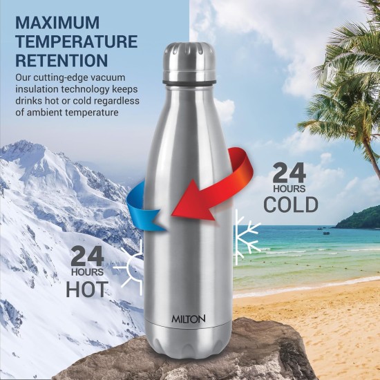 Duo DLX 500 Thermosteel Water Bottle 500 ml, 24 Hr Hot and Cold I Leak Proof Lid, ISI Certified I Vacuum Insulated I for Office, Gym, School I Silver