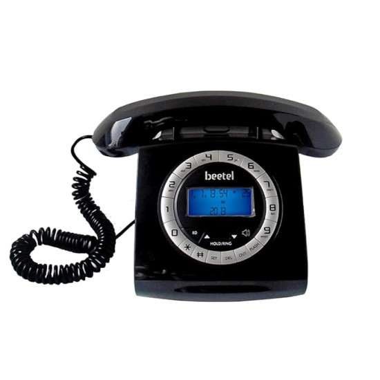 Beetel M73 Caller Id Corded Landline Phone with 16 Digit LCD Display, Retro Design, Alphanumeric Keypad, 2-Way Speaker Phone, Adjustable Ringer Volume (Black & White)(M73)