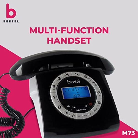 Beetel M73 Caller Id Corded Landline Phone with 16 Digit LCD Display, Retro Design, Alphanumeric Keypad, 2-Way Speaker Phone, Adjustable Ringer Volume (Black & White)(M73)
