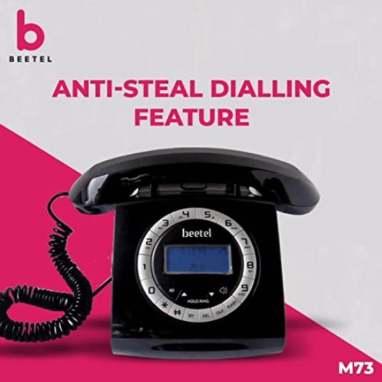Beetel M73 Caller Id Corded Landline Phone with 16 Digit LCD Display, Retro Design, Alphanumeric Keypad, 2-Way Speaker Phone, Adjustable Ringer Volume (Black & White)(M73)