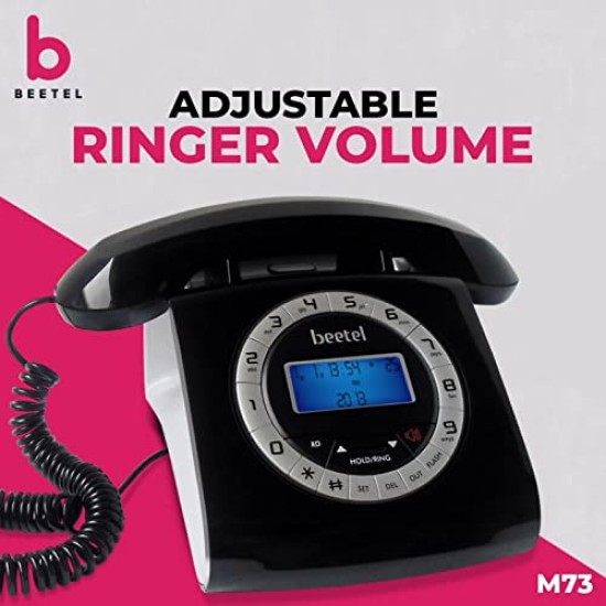 Beetel M73 Caller Id Corded Landline Phone with 16 Digit LCD Display, Retro Design, Alphanumeric Keypad, 2-Way Speaker Phone, Adjustable Ringer Volume (Black & White)(M73)