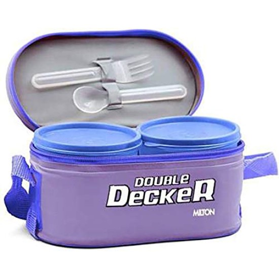 MILTON Double Decker Plastic Lunch Box with Insulated Jacket, 3 Containers (450 ml, 280 ml, 280 ml), Microwavable & Leak-Proof Tiffin for Office, School, College, Purple MILTON Double Decker Plastic Lunch Box with Insulated Jacket, 3 Containers (450 ml, 280 ml, 280 ml), Microwavable & Leak-Proof Tiffin for Office, School, College, Purple