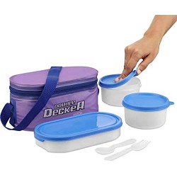 MILTON Double Decker Plastic Lunch Box with Insulated Jacket, 3 Containers (450 ml, 280 ml, 280 ml), Microwavable & Leak-Proof Tiffin for Office, School, College, Purple MILTON Double Decker Plastic Lunch Box with Insulated Jacket, 3 Containers (450 ml, 280 ml, 280 ml), Microwavable & Leak-Proof Tiffin for Office, School, College, Purple