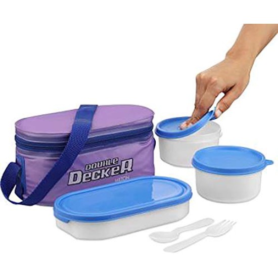 MILTON Double Decker Plastic Lunch Box with Insulated Jacket, 3 Containers (450 ml, 280 ml, 280 ml), Microwavable & Leak-Proof Tiffin for Office, School, College, Purple MILTON Double Decker Plastic Lunch Box with Insulated Jacket, 3 Containers (450 ml, 280 ml, 280 ml), Microwavable & Leak-Proof Tiffin for Office, School, College, Purple