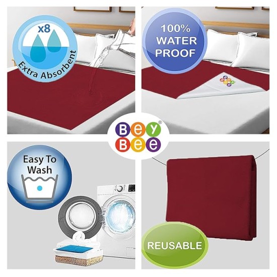 BeyBee Waterproof Quick Dry Sheet for Baby| Bed Pad Anti-Piling Fleece Extra Absorbent Washable Matress Protector| Baby Bed Protector Sheet for Toddler Children, X-Large Size, 200 x 140cm, Maroon BeyBee Waterproof Quick Dry Sheet for Baby| Bed Pad Anti-Piling Fleece Extra Absorbent Washable Matress Protector| Baby Bed Protector Sheet for Toddler Children, X-Large Size, 200 x 140cm, Maroon