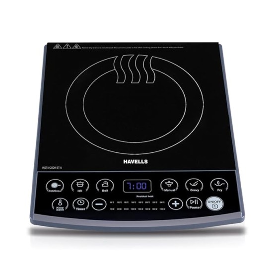 Havells Induction Cooktop (Electric Stove) Et-X Ceramic Plate |1900W | Indian Menu Option | Voltage Surge Protector | Auto Shutoff | Over Heat Protection | 2 Years Coil Manufacturing Warranty (Gray) Havells Induction Cooktop (Electric Stove) Et-X Ceramic Plate |1900W | Indian Menu Option | Voltage Surge Protector | Auto Shutoff | Over Heat Protection | 2 Years Coil Manufacturing Warranty (Gray)