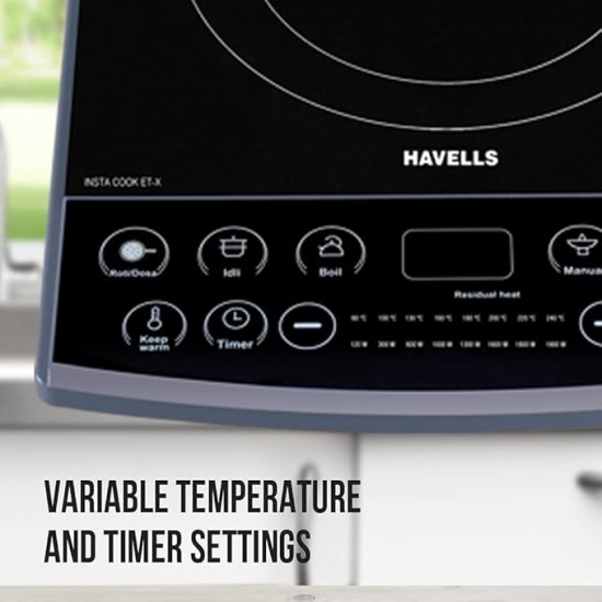 Havells Induction Cooktop (Electric Stove) Et-X Ceramic Plate |1900W | Indian Menu Option | Voltage Surge Protector | Auto Shutoff | Over Heat Protection | 2 Years Coil Manufacturing Warranty (Gray) Havells Induction Cooktop (Electric Stove) Et-X Ceramic Plate |1900W | Indian Menu Option | Voltage Surge Protector | Auto Shutoff | Over Heat Protection | 2 Years Coil Manufacturing Warranty (Gray)
