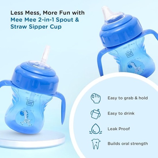 Mee Mee Anti Spill, Interchangeable Sipper/Sippy Cup 150ml with Soft Silicone Spout and Straw BPA Free, 6m+ (Blue) Mee Mee Anti Spill, Interchangeable Sipper/Sippy Cup 150ml with Soft Silicone Spout and Straw BPA Free, 6m+ (Blue)