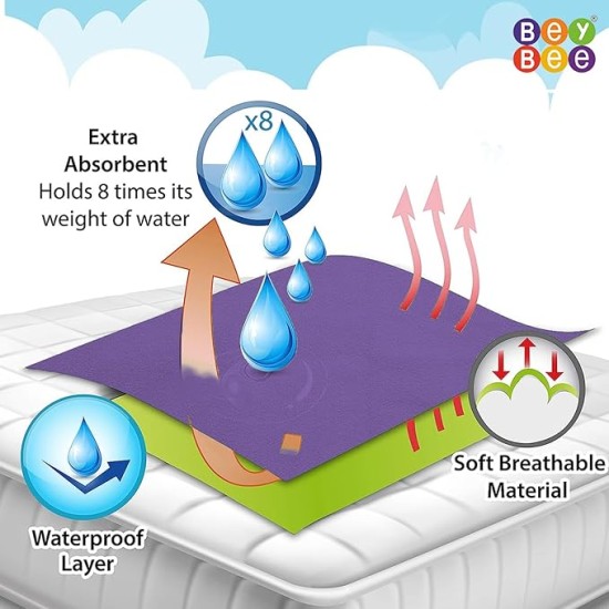BeyBee Cotton Waterproof Quick Dry Sheet for Baby| Bed Pad Anti-Piling Fleece Extra Absorbent Washable Matress Protector| Baby Bed Protector Sheet for Toddler Children, Large Size, 140X100Cm, Voilet