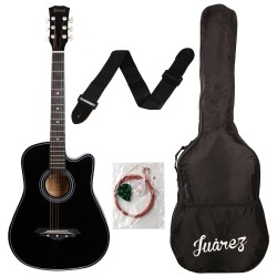 JuÃ¢rez Acoustic Guitar, 38 Inch Cutaway, 038C with Bag, Strings, Pick and Strap, Black