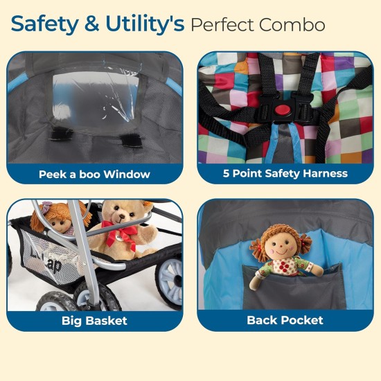 LuvLap Sunshine Baby Stroller/Pram For 0 To 3 Years, New Born/Toddler/Kid, 5 Point Safety Harness, Adjustable Backrest, 360? Swivel Wheel, Large Storage Basket, Reversible Handlebar (Teal)