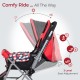 LuvLap Sunshine Baby Stroller/Pram for 0 to 3 Years, New Born/Toddler/Kid, 5 Point Safety Harness, Adjustable backrest, 360° Swivel Wheel, Large Storage Basket, Reversible Handlebar (Red)