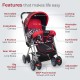 LuvLap Sunshine Baby Stroller/Pram for 0 to 3 Years, New Born/Toddler/Kid, 5 Point Safety Harness, Adjustable backrest, 360° Swivel Wheel, Large Storage Basket, Reversible Handlebar (Red)